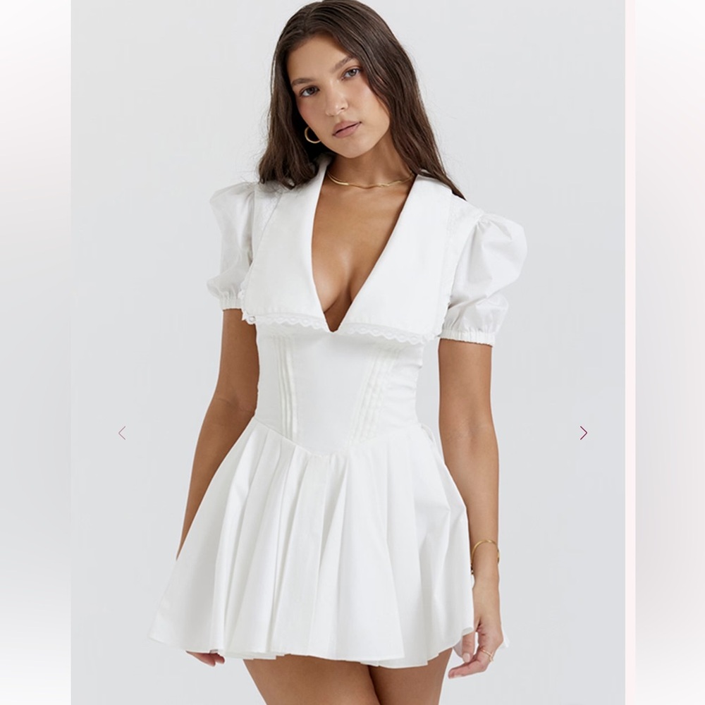 House of CB Piera White Pleated Mini Dress